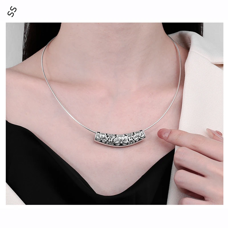 All Body S925 Sterling Silver Chokers Necklace for Male/Female Simple Hard Snake Bone Chain DIY Fashion Ornament Accessories