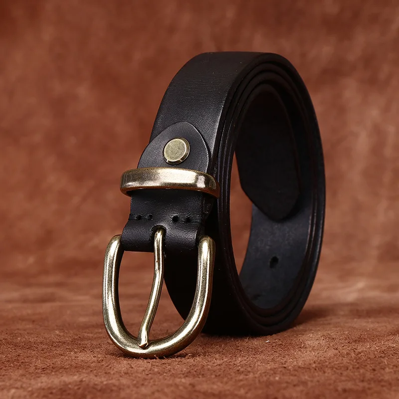 2.7cm wide vintage do old pleated belt Women's leather needle buckle top layer cowhide casual denim belt