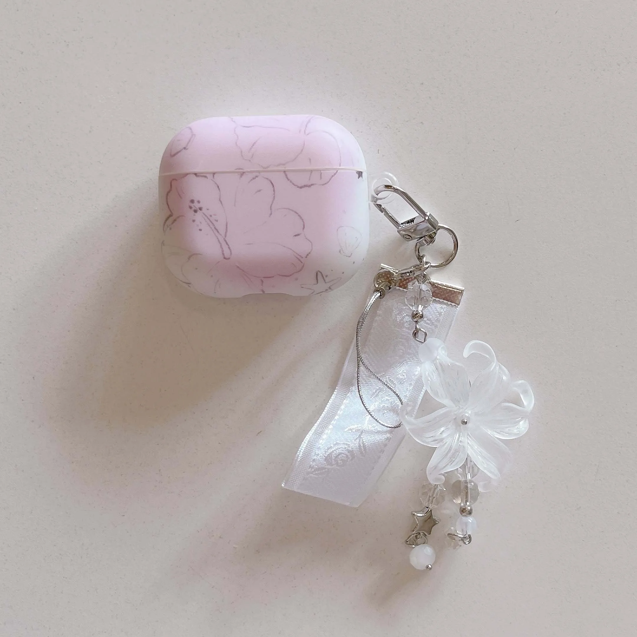 Pink flower imd matte earphone case pendant headset cover for apple airpods 4 1 5 2 3 pro 2nd wireless bluetooth charging box
