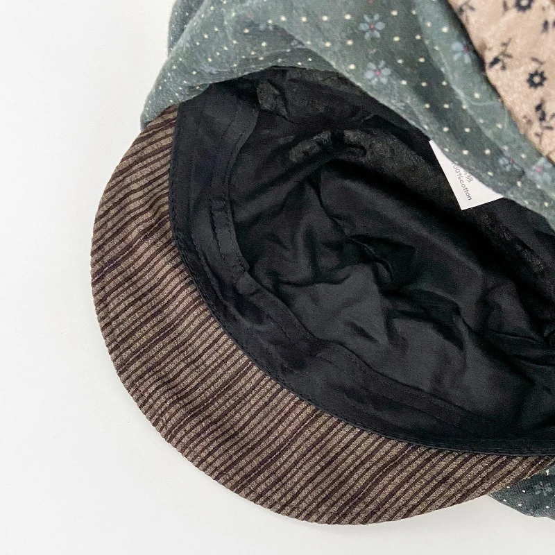 Japanische Blumenmuster Nischen-Polka-Dot-Achteckige Newsboy-Mützen Sommer- und Herbsttrend-Baskenmütze Großer Kopf Weiche Krempe Malermütze – Detail 7