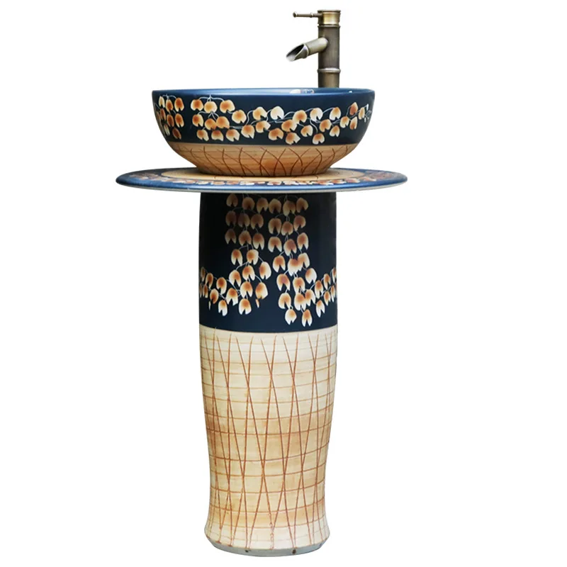 

Ceramic column basin balcony integrated floor-standing wash basin outdoor sink column type