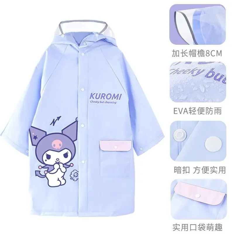 Cute Cinnamoroll Eva Children's Raincoat Melody Kuromi Student Hooded Raincoat with School Schoolbag Position Waterproof Poncho