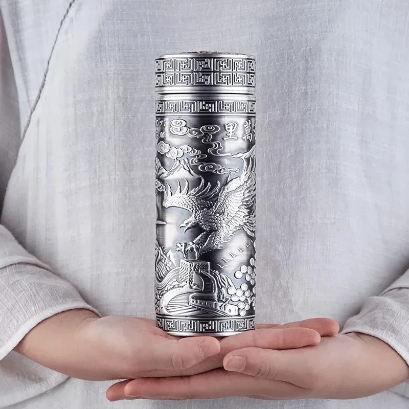 999 Pure Silver Health Cup | Exquisite Vintage Silver Water Cup – High-End Gift with Dragon Design