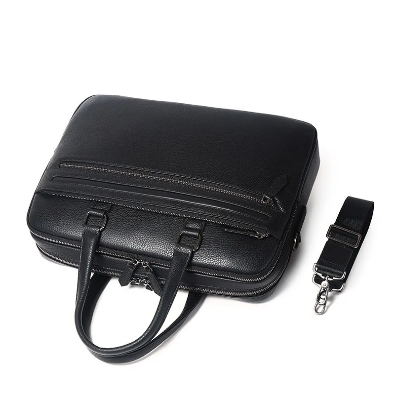 

New Cow Genuine Leather Bussiness Briefcases Black for Men Luxury Handbags Laptop Briefcase Bags 14 Inch Office Computer Bag