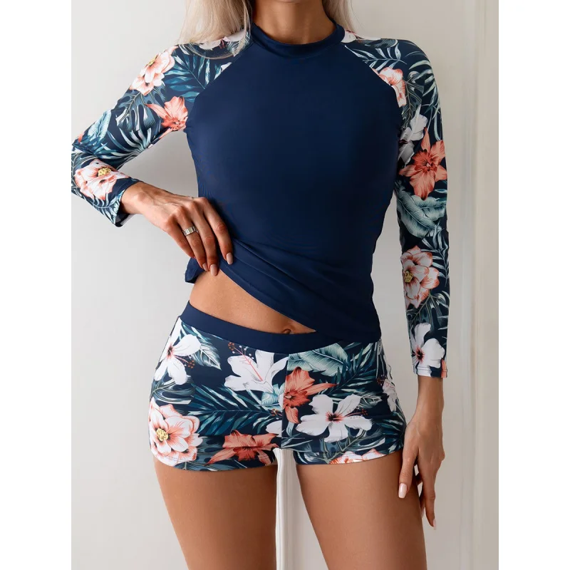 

2025Long Sleeve Two-Piece Boxer Swimsuit for Women Sports New Style Ladies Swimwear Wholesale