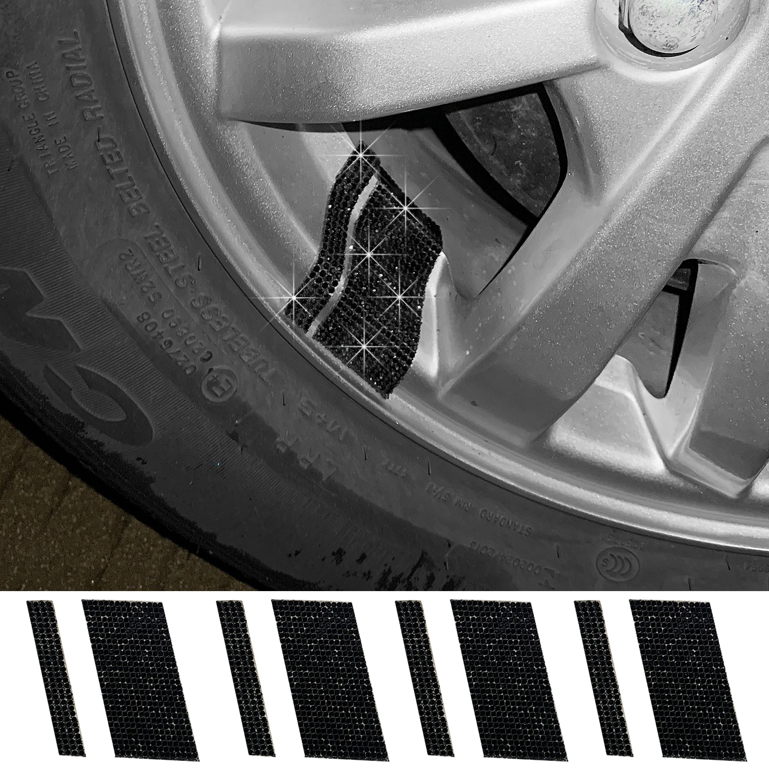 8PCS Beautiful Car Wheel Hub High-End Rhinestone Decal Wheel Rim Reflective Car Sticker Tire Modification Custom Creative Stripe