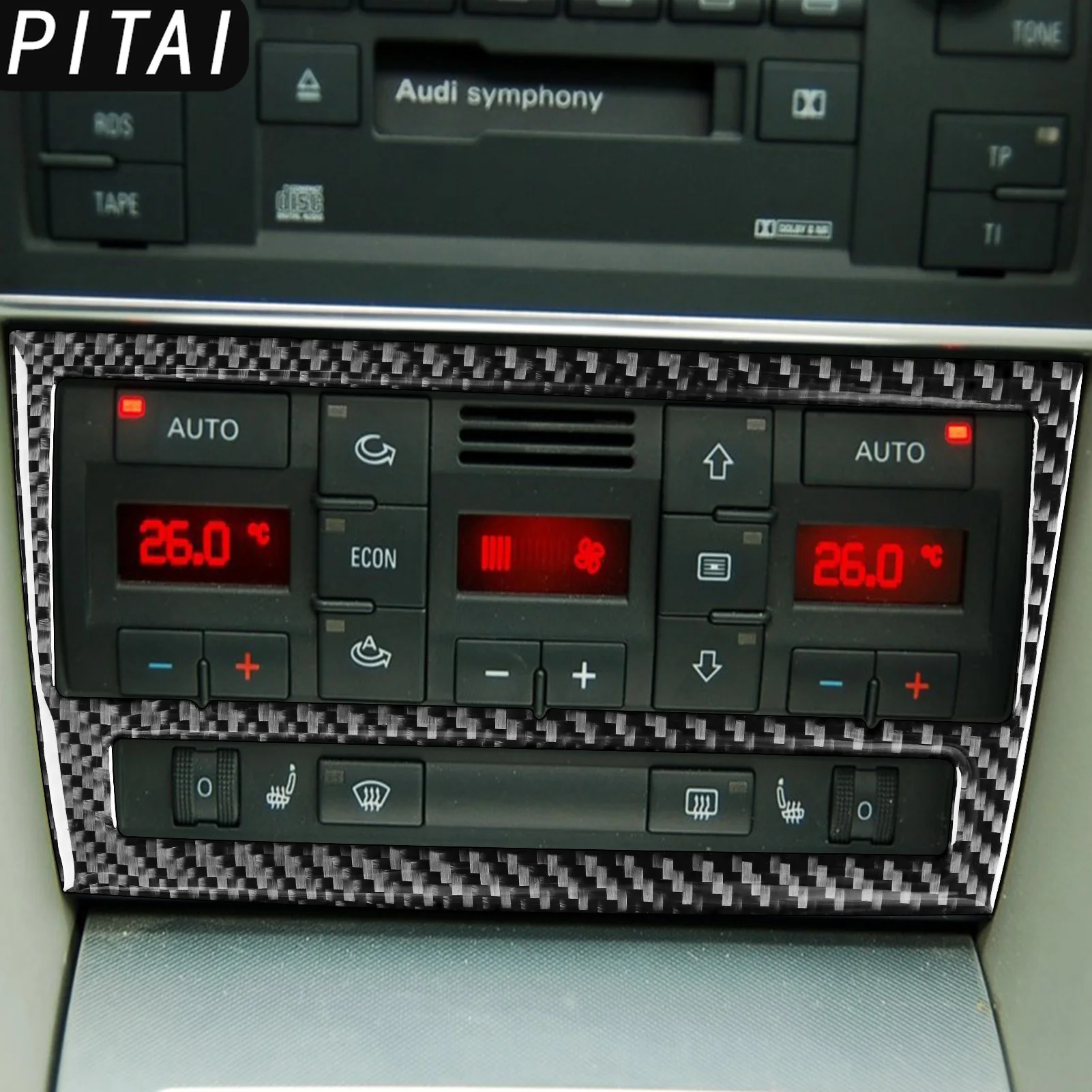 For Audi A4 S4 B7 2005-2008 Carbon Fiber Air Conditioning AC Panel Trim Strips Car Interior Accessories Decoration Sticker