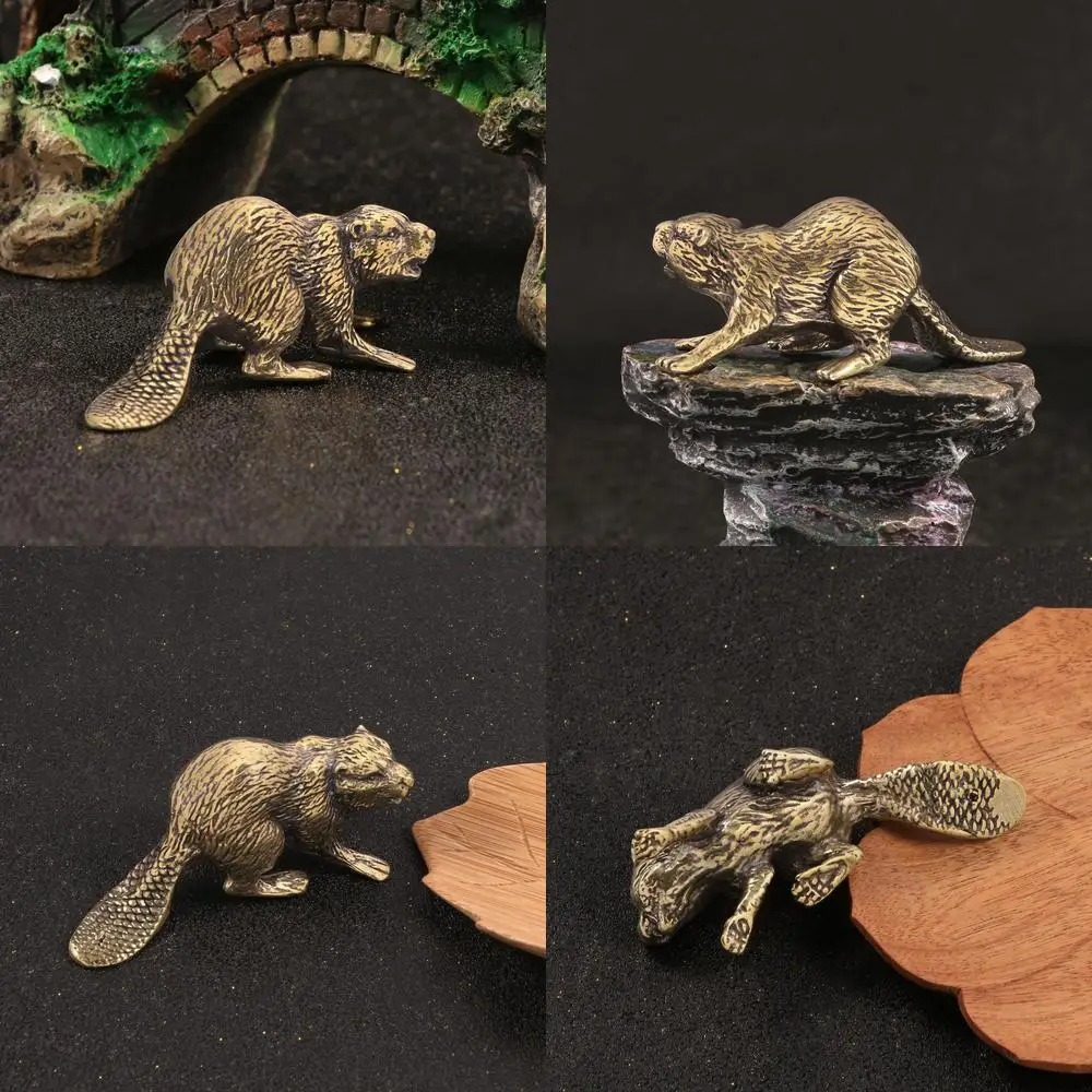 Handmade Solid Copper Fierce Otter Beaver Brass Animal Figurine Desk Decor Living Room Tea Pet Ornament for Display