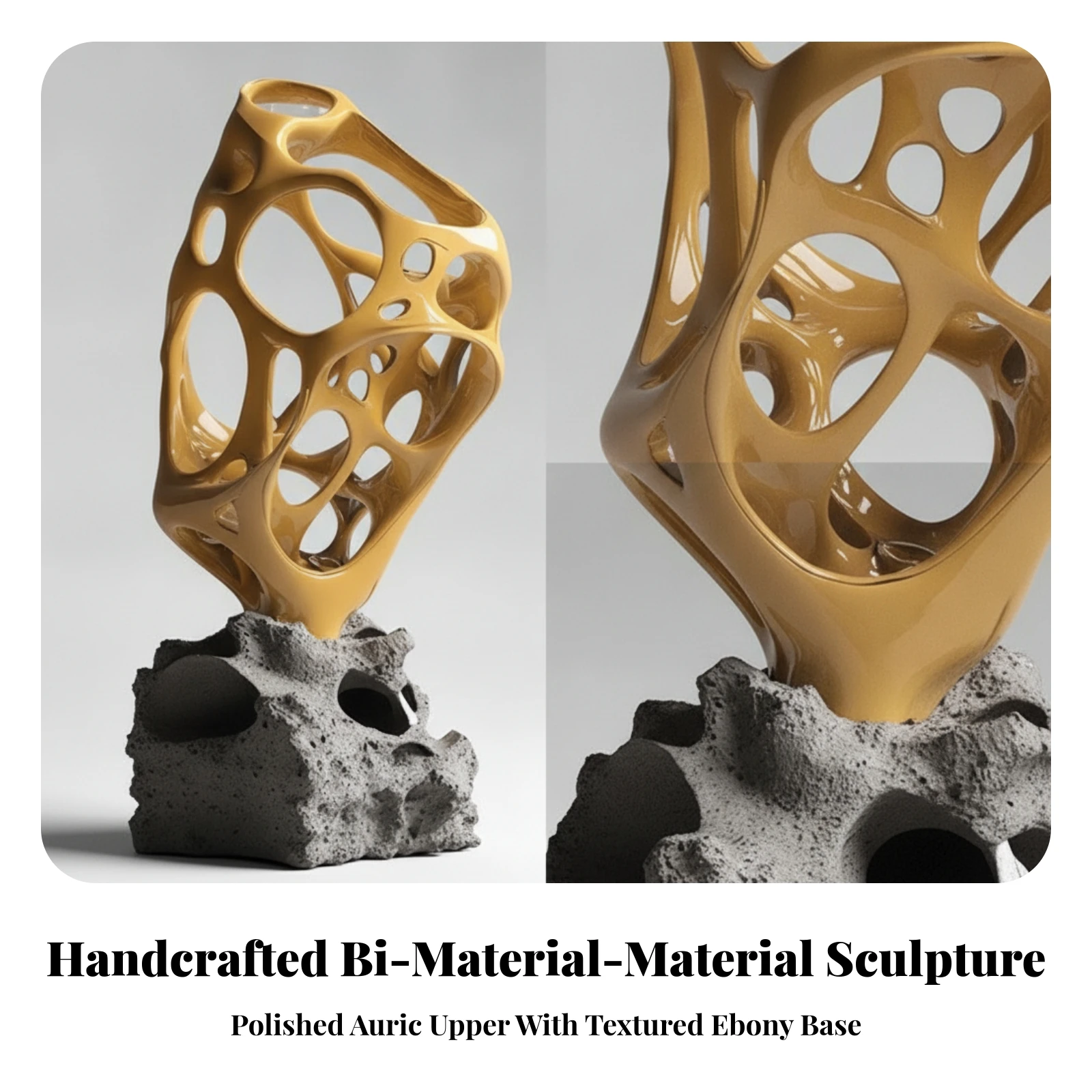 openwork-sculpture-gold-finished-resin-sculpture-with-base-geometric-statue-with-stand-contemporary-artistic