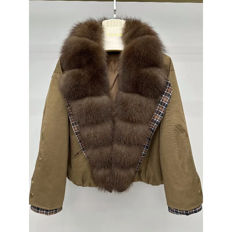 2025 nuovo piumino moda donna giacca corta in pelliccia collo in pelliccia di volpe rimovibile abbigliamento invernale popolare