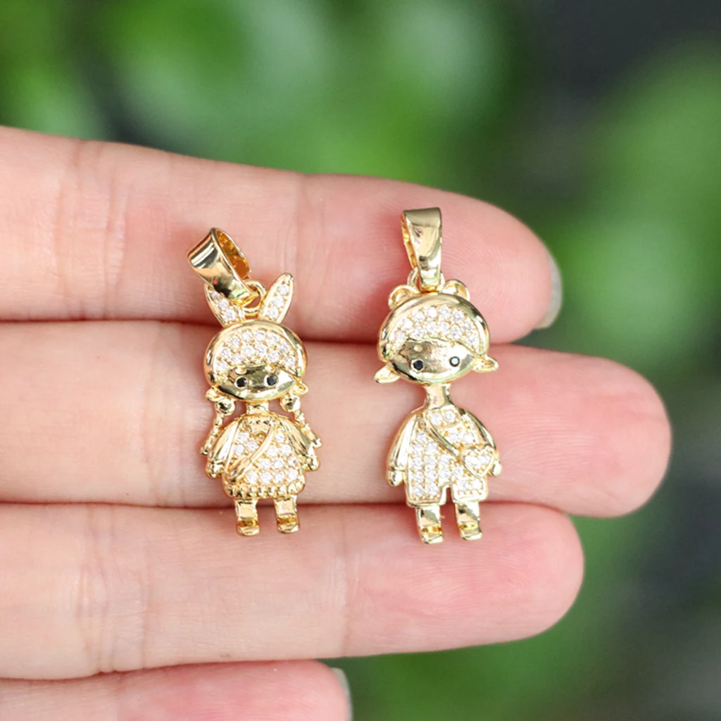 

10Pcs/Fashion Son Daughter Cubic Zirconia Family Girl Boy Pendant Necklace Copper Chain Jewelry For Mother Gift
