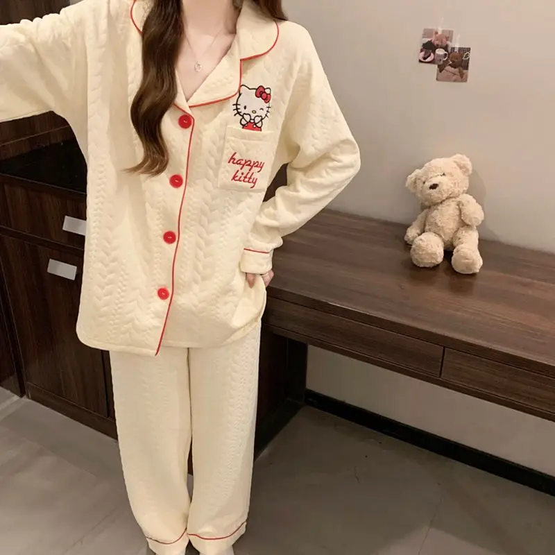 Sanrio Kawaii Hello Kitty Anime Mädchen japanische Frühling Herbst süße Strickjacke lange Ärmel Home Pyjamas Mode Y2K neuen Stil
