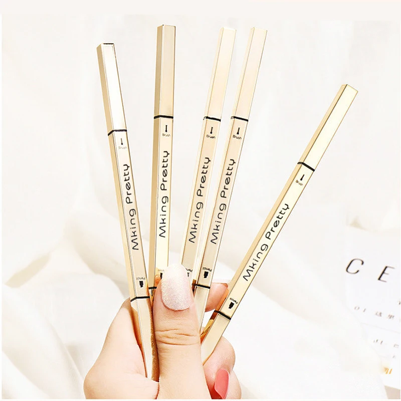 Double Head Eyebrow Pencil 5 Colors Brown Long Lasting Waterproof Ultra Fine Eye Brow Pen Luxury Gold Cosmetic