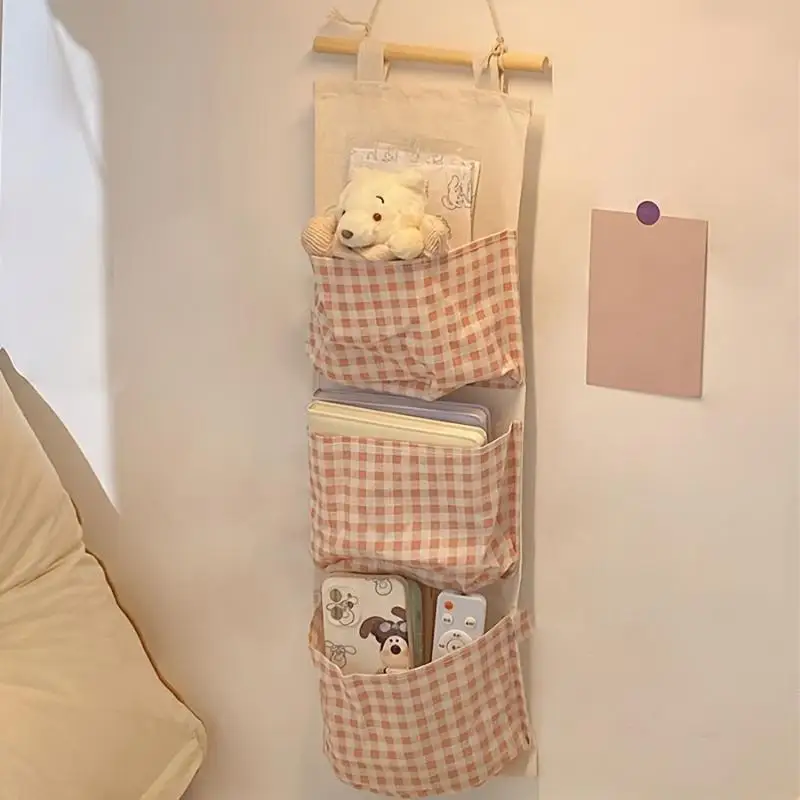 Rosa Aufbewahrungstaschenregal aus Canvas, Wandmontiert, Multifunktionale Aufbewahrungstasche fürs Schlafzimmer – Detail 1
