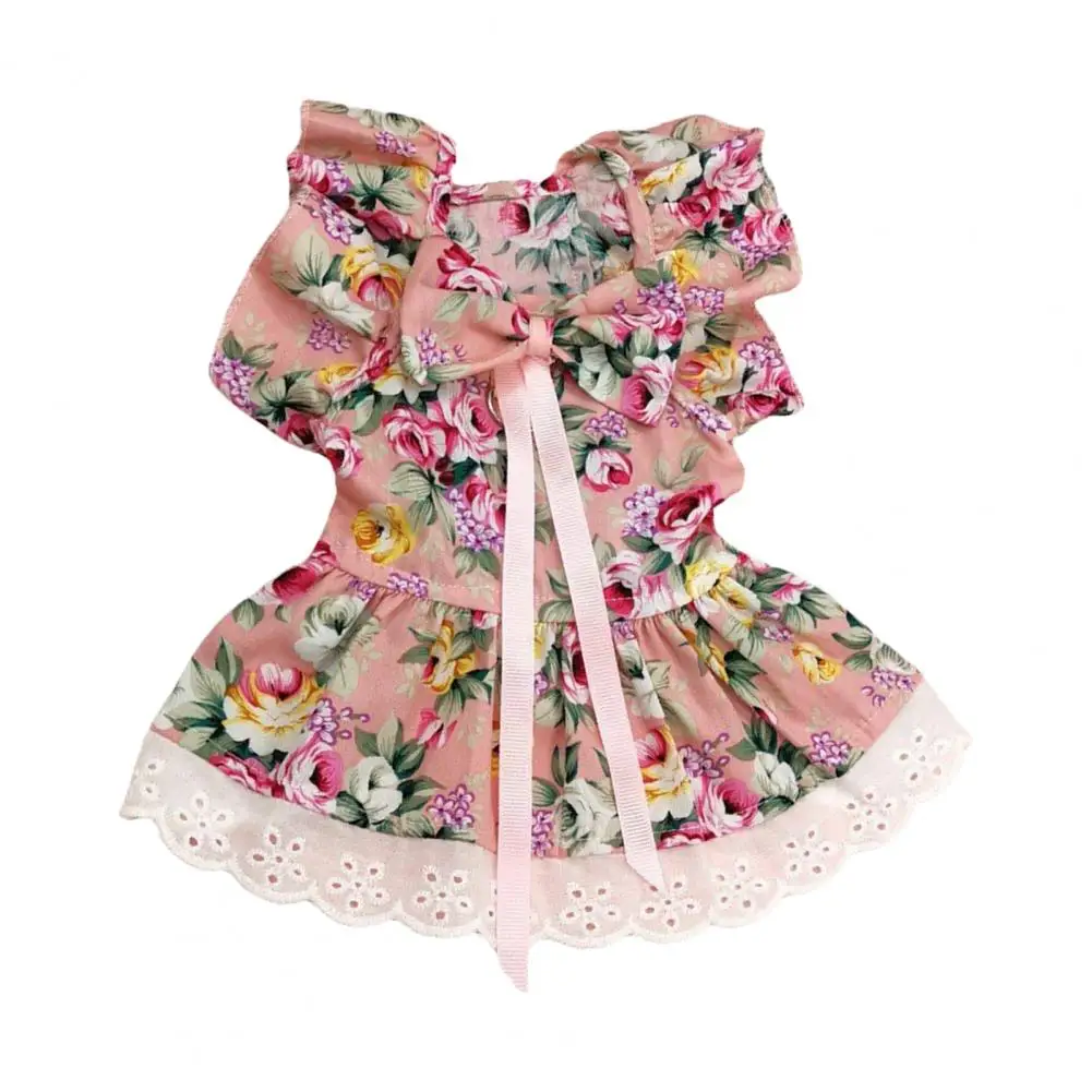 1 Set Pet Skirt  Soft   Dog Skirt Flowers Print Dog Princess Dress Pet Bowknot Collar