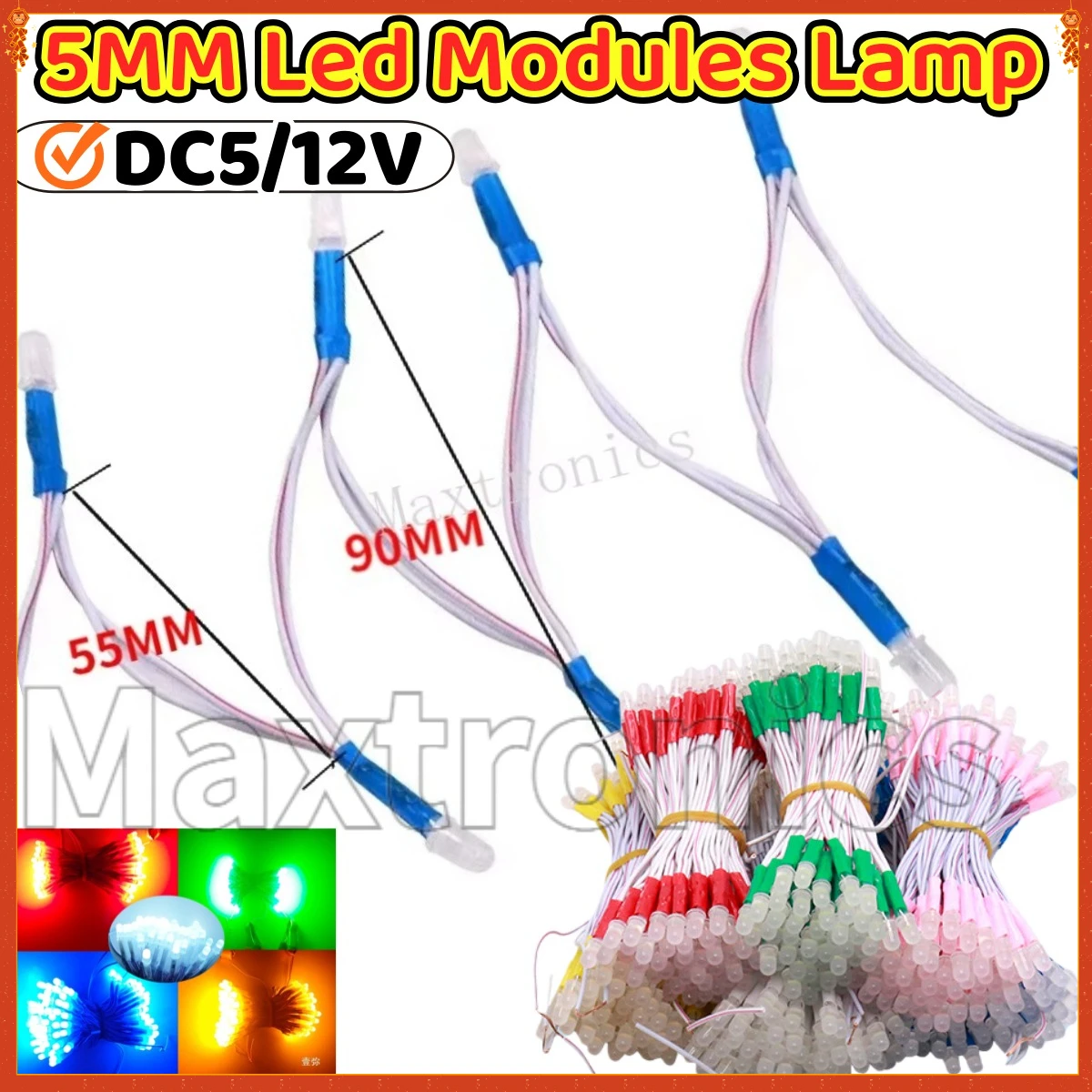 DC5/12V Red/Green Blue/White/Yellow 5MM Led Modules Lamp 100PCS/string Light Emitting Diode Modules for Advertising Light Sign