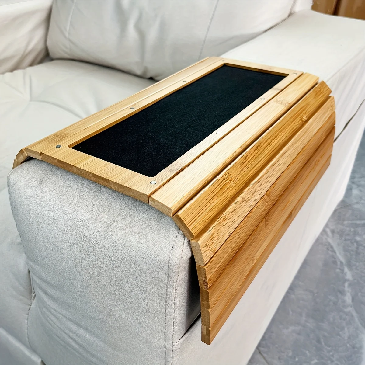 Bamboo Sofa Table with Side Table, Multi-functional Sofa Armrest Tray with Magnetic Function, Can Be Used Separately