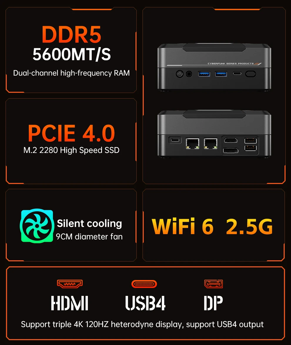 Imagem -05 - Computador Industrial do Mini Jogo pc Amd R77840hs Lan I226 Rtl8852be Nvme Ddr5 Wifi6 hd Dp1.4 Win10 11 Ubuntu Linx