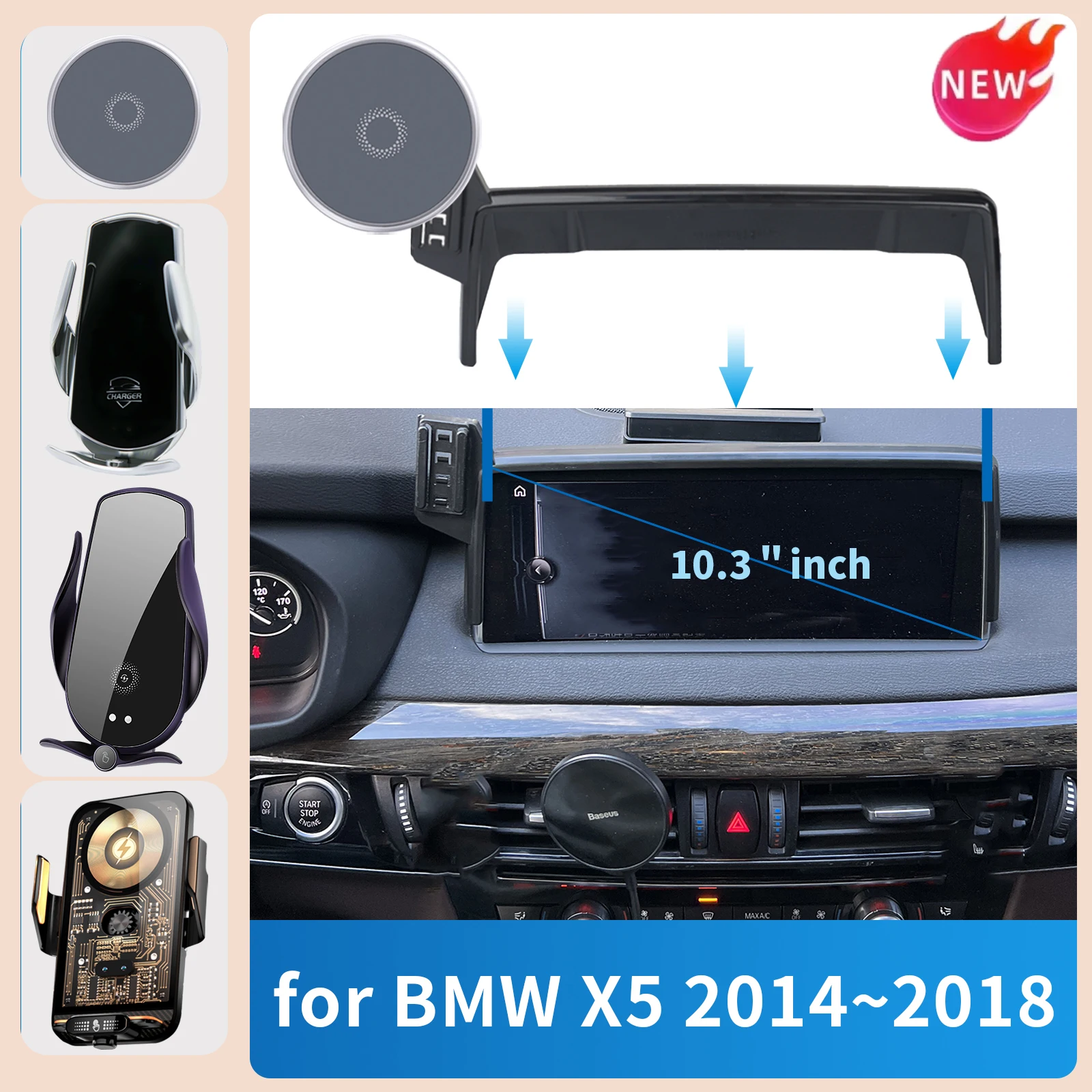 for BMW X5 2014~2018 F15 (10.3in) Car Phone Screen Holder Magnetic Wireless Charging For Screen Car phone Mount