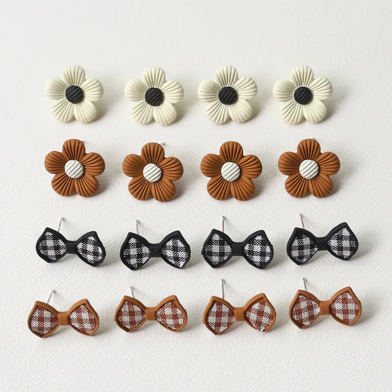 2pcs Plaid Style Flower Bow 925 Silver Needle Ear Needle Alloy Spray Paint Diy Handmade Jewelry Earrings Accessories Material