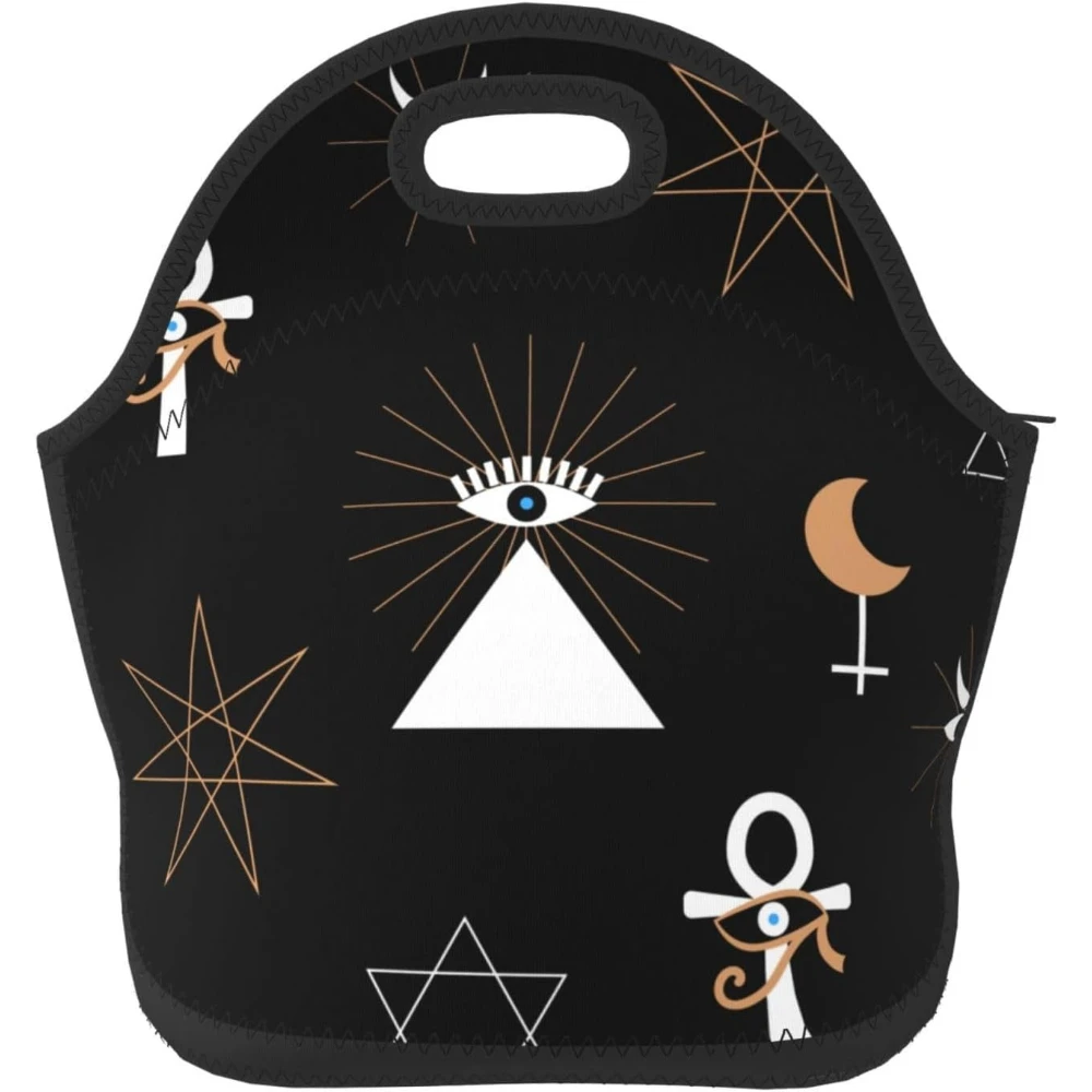 

Ancient Esoteric Symbol Design Black Insulated Lunch Box Food Bag Neoprene Handbag Lunchbox Cooler Warm Pouch Tote Bag