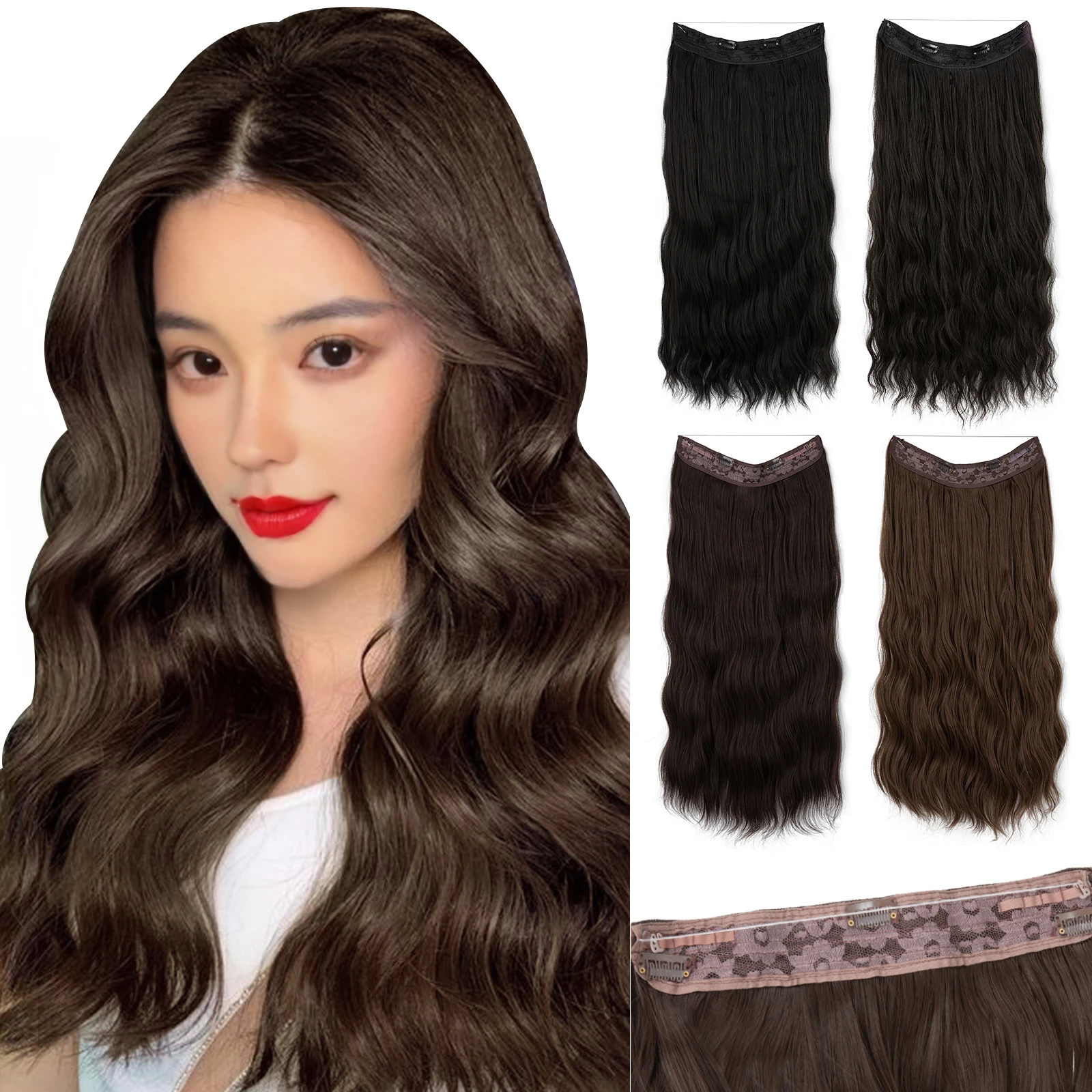 

SARLA Synthetic Wave Invisible Clip in Hair Extensions Fish Line Ombre Natural Blonde One Piece Hairpiece Daliy Fake Hair Piece