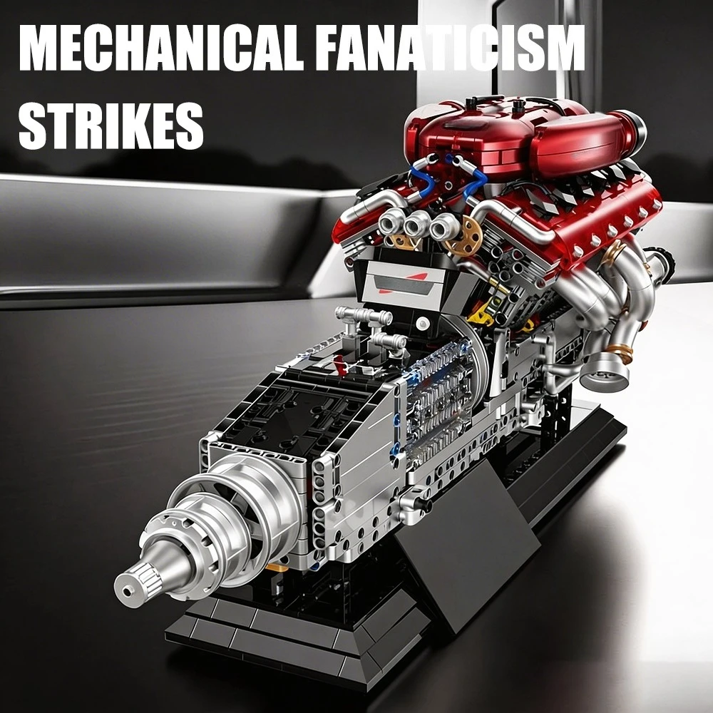 V Type 12 Cylinder Engine Model Building Blocks Engine Structure Bricks Toy Gift Kit for Mechanical Scene Decorative Display