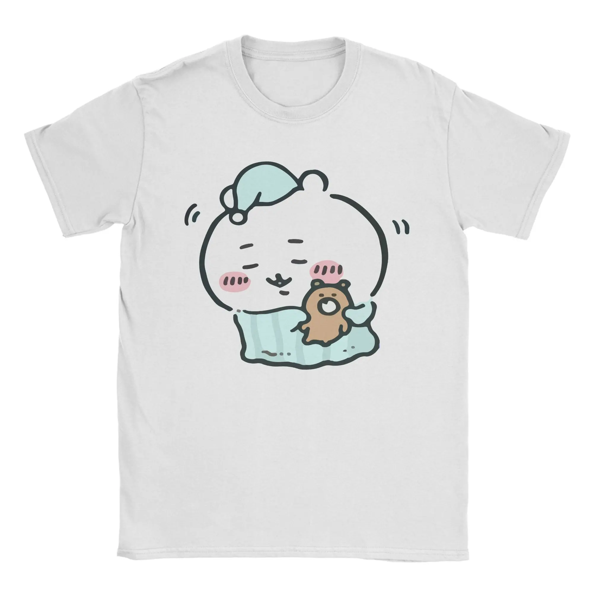 Cartoon Cute Chiikawas Men's T Shirt Hachiware Usagi Casual Tee Shirt Short Sleeve Crewneck T-Shirt Cotton Adult Clothing
