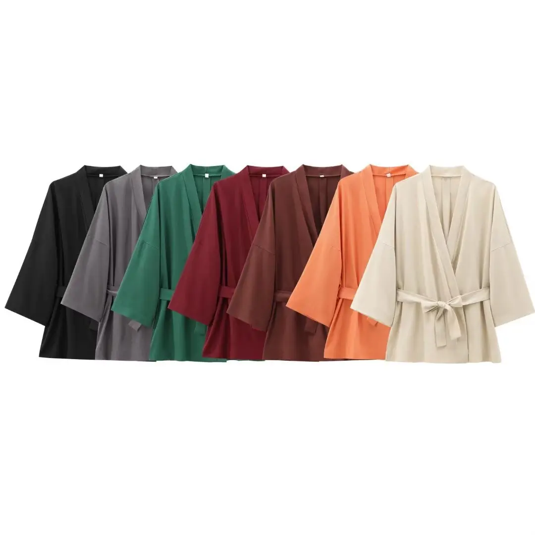 2025 القطن الكتان كيمونو قمصان سترة مع حزام المرأة قميص خمر النمط الصيني قمصان طويلة الأكمام Haori معطف اليابانية الخريف
