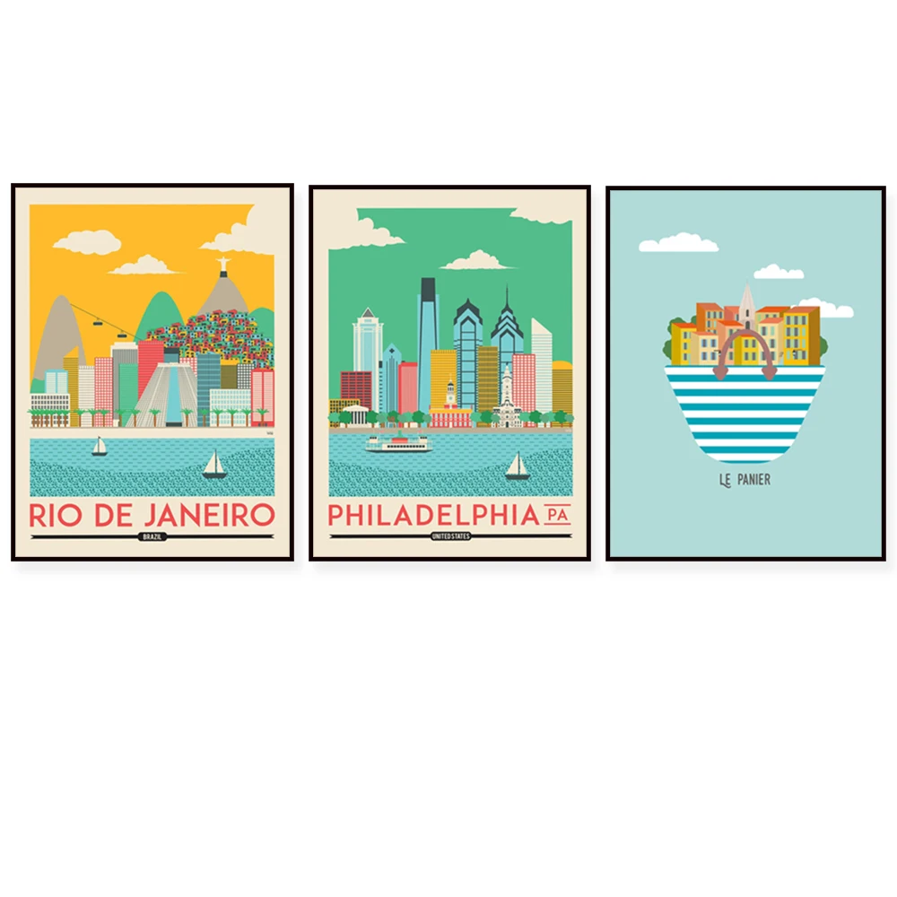 Marseille Panier, South Korea, Vancouver, Rio de Janeiro, Washington DC, Liverpool, Dubrovnik old town travel poster
