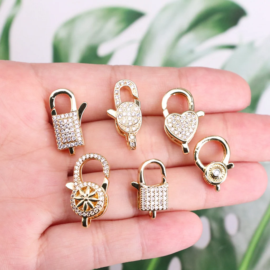 

18K Gold Plated Lobster Clasps,Brass with Zircon Heart Shape Clasps For Jewelry,Locks For Bracelets Accessories,Necklace Clasp