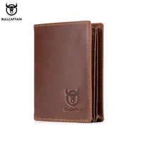Bullcaptain-cartera biplegable de cuero de gran capacidad para hombre, Mini tarjetero compacto, RFID, regalo