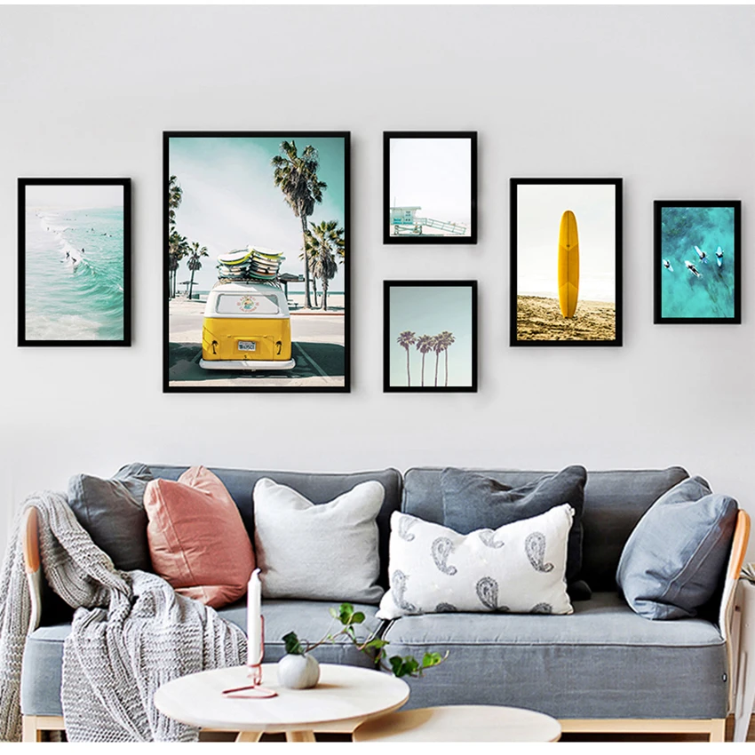 Prints Coastal Decor Paintings for Living Room Wall California Print Set Surf Wall Art Canvas Painting Beach Posters Surfboard