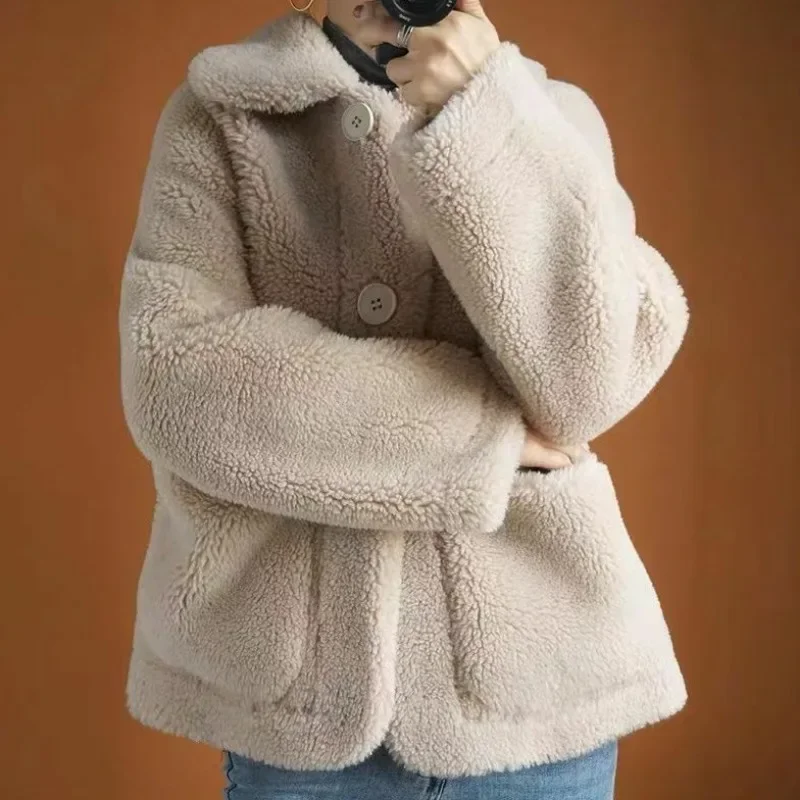 

Fashion Online Celebrity in Vogue Imitation Wool Coat Female New Autumn and Winter Models Short Style Granular Lamb Wo Soft