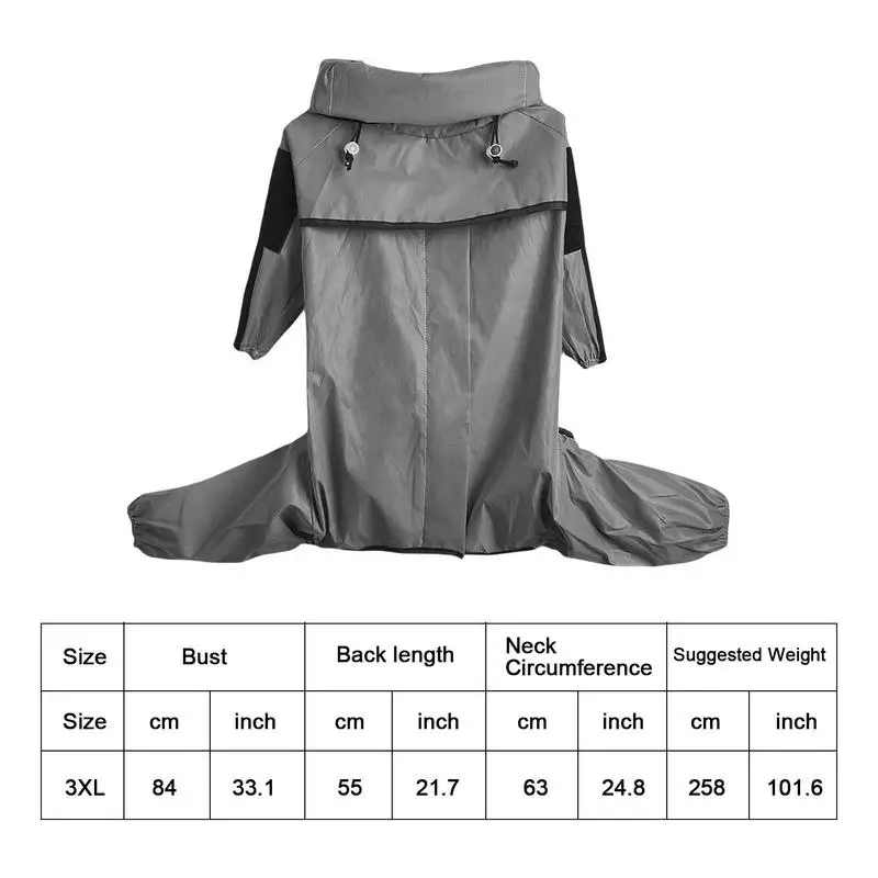 Dog Rain Coat Waterproof Reflective Poncho Jacket Adjustable Dog Rain Jacket with Leash Hole for Medium to 3X-Large Dogs