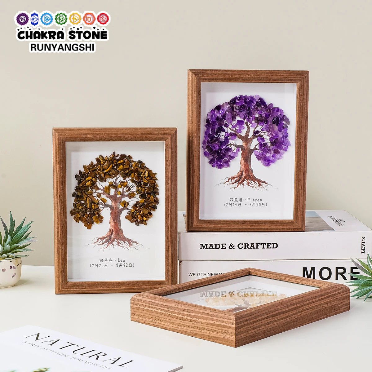 1PC Natural Crystal Stone, Twelve Constellations, Tree of Life, Photo Frame Ornament, Crystal DIY Hanging Painting
