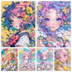 5D Diamond Painting Cartoon Girl Flower Full Diamond Mosaic Embroidery Cross Embroidery Diamond Painting Set Home Decoration