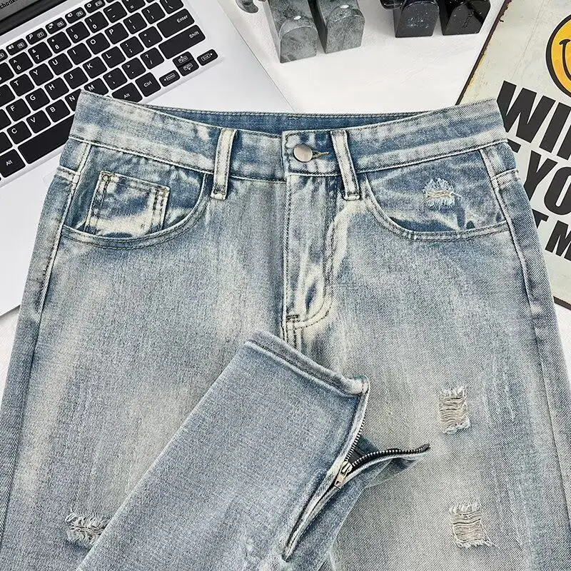 

Men's Straight Leg Loose Fit Jeans American High Street Style Casual Fashion Urban Youth Jeans Loose Comfortable Straight Jeans