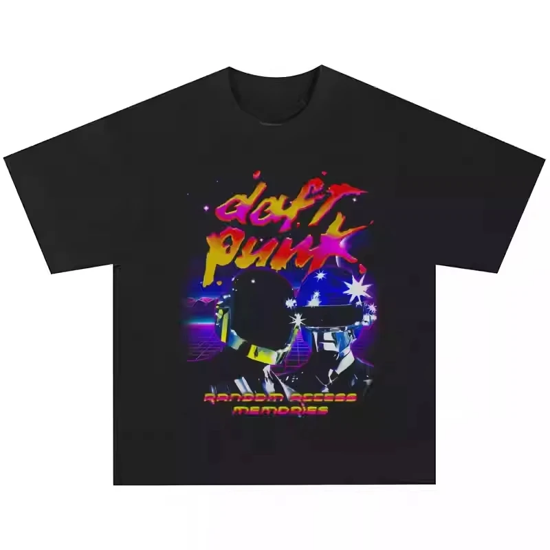 

Футболка Daft Punk Женские хлопковые футболки с коротким рукавом Ретро Daft Punk Band Футболка с принтом Мужская уличная одежда в стиле хип-хоп Негабаритный топ