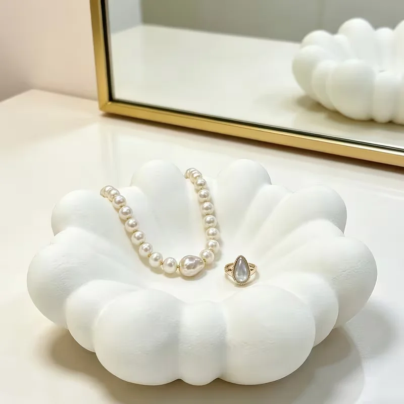 Cloud Shaped White 3D Printed Jewelry Tray Soft Bubble Edge Trinket Dish for Rings Earrings Necklaces Vanity Dresser Storage