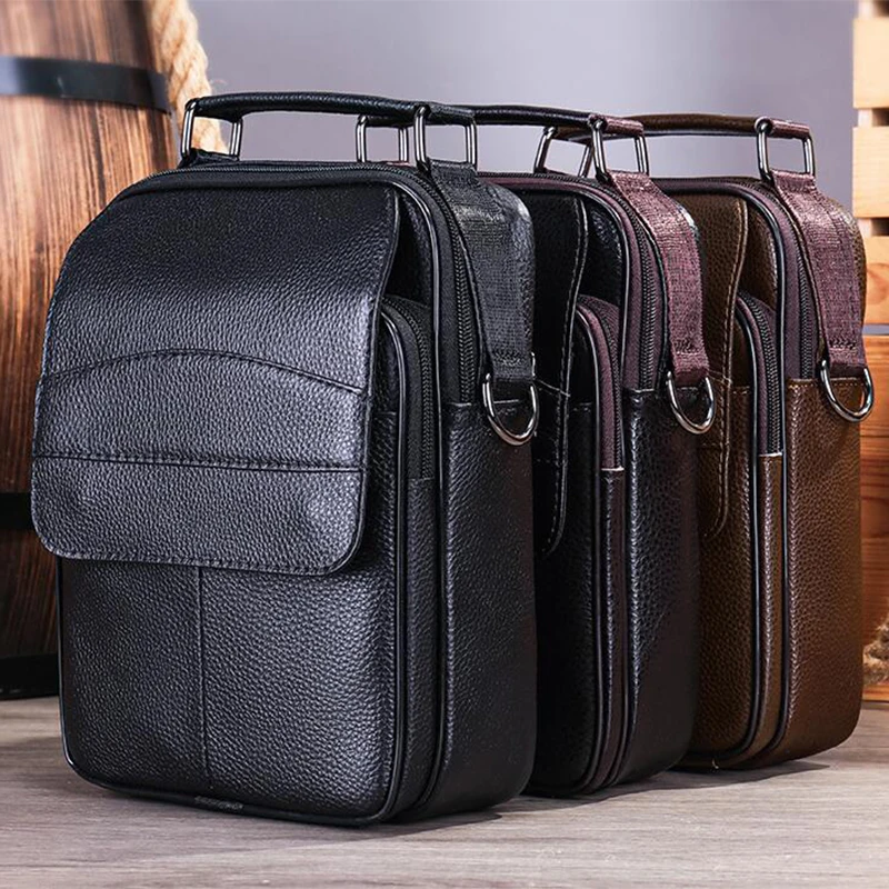 Mens Business Commuter Couro De Couro Cruz Corpo Diagonal Único Ombro Satchel Handbag Business Messenger Bag