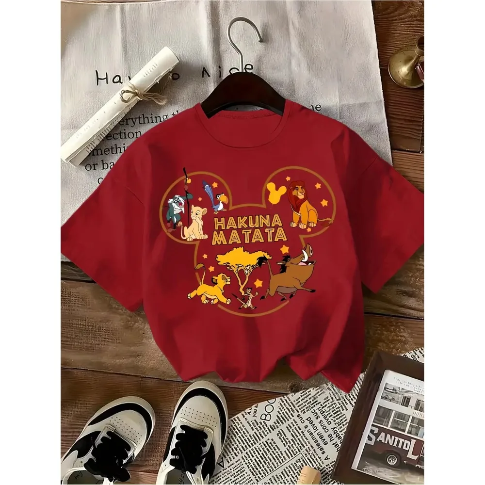 تي شيرت ديزني للسيدات Lion King - Hakuna Matata Simba Mufasa Timon Pumbaa مطبوع بأكمام قصيرة ورقبة دائرية قطن مريح