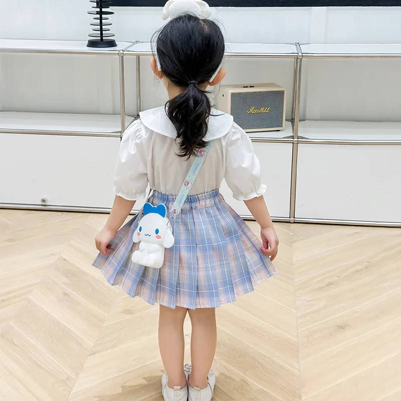 Kawaii أنيمي مرحبا كيتي الفتيات Jk تنورة مجموعة سينامورول سانريوس الصيف القوس دمية طوق قصيرة الأكمام مطوي تنورة بحار موحدة