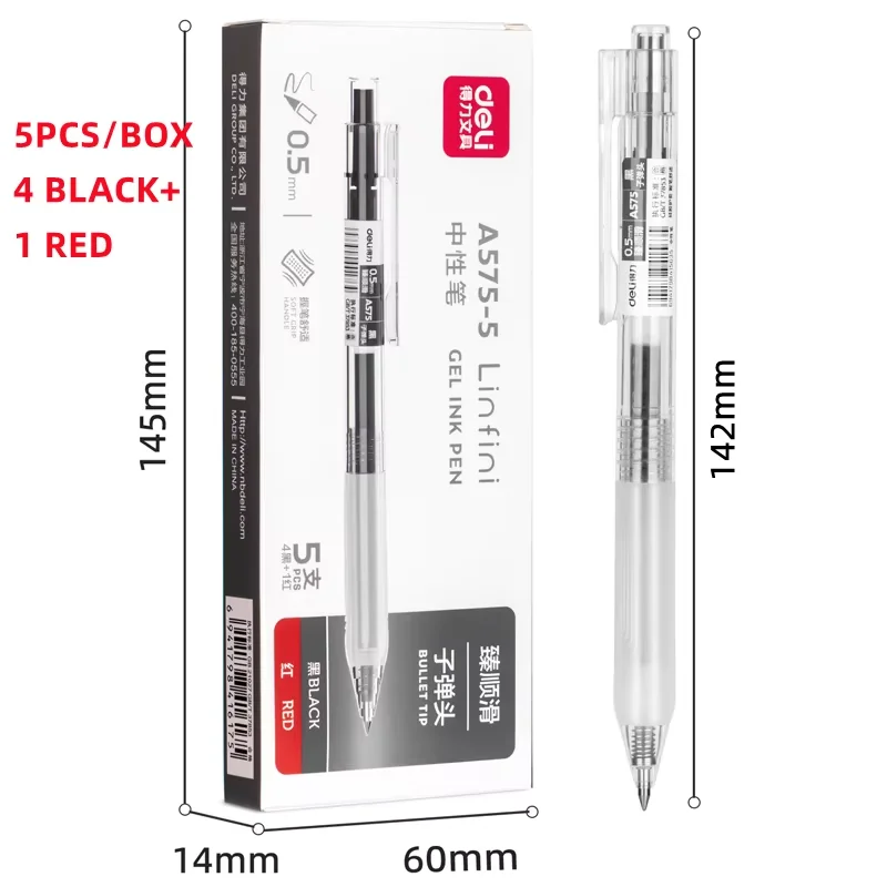 DELI Intrekbare gelinktpennen Zwart Blauw Bullet Tip Kantoorschrijfpen 0,5 mm Vervangbare vullingen Schoolbenodigdheden