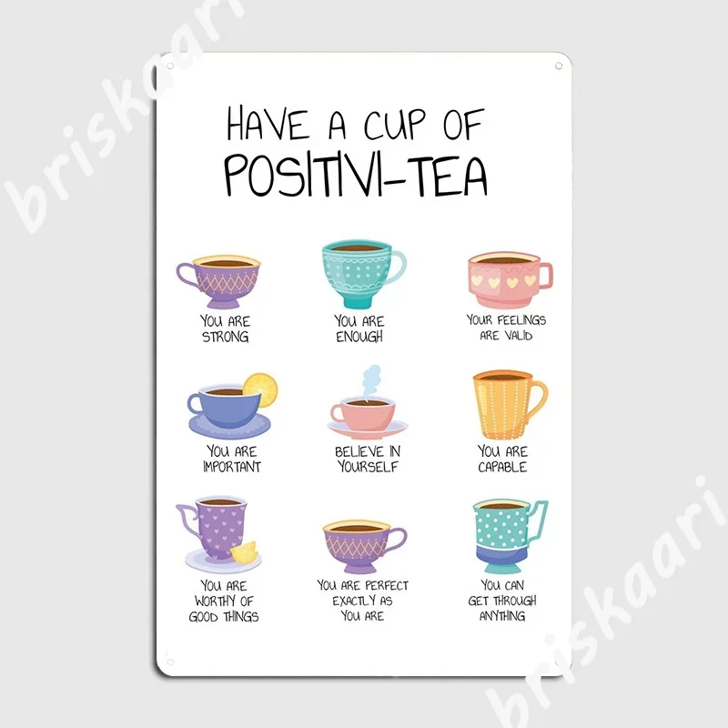 Positivi Tea Positivity Print Mental Health Therapy Poster Poster Metal Plaque Club Bar Funny Plaques Tin Sign Posters