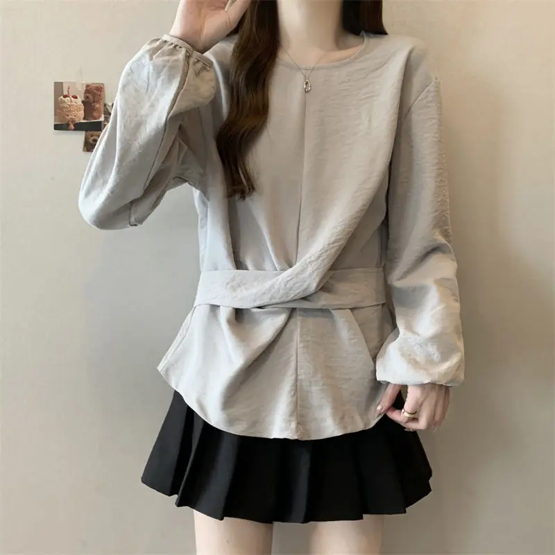 Design-sensing Waist-hugging Long-sleeved Shirt for Women's Autumn New Style Unique Top