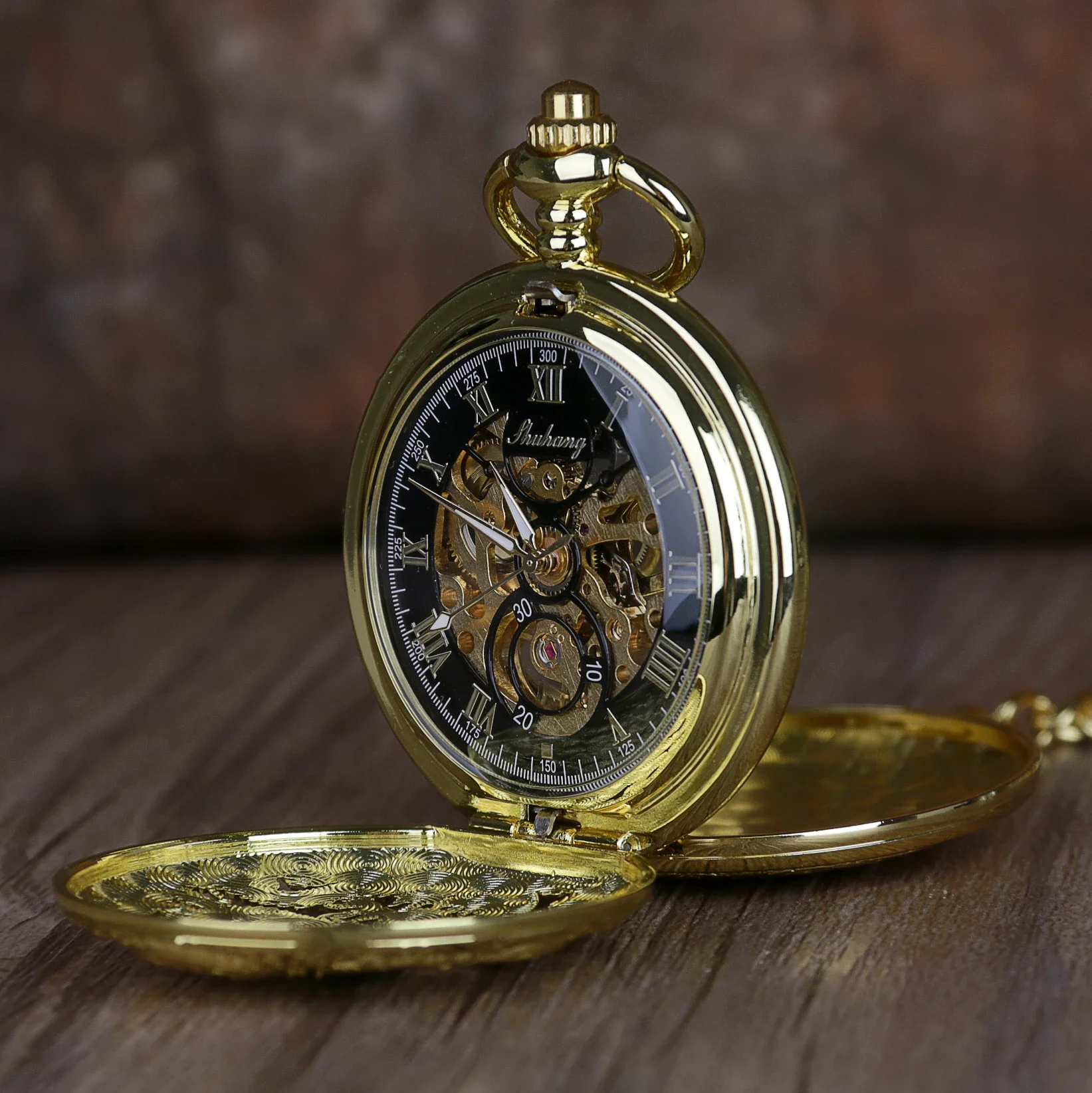 Unique Beautiful Chinese Dragon Design Pocket Watch Mechanical For Men Vintage 2 Sides Open Case Skeleton Hand Wind Fob Watch