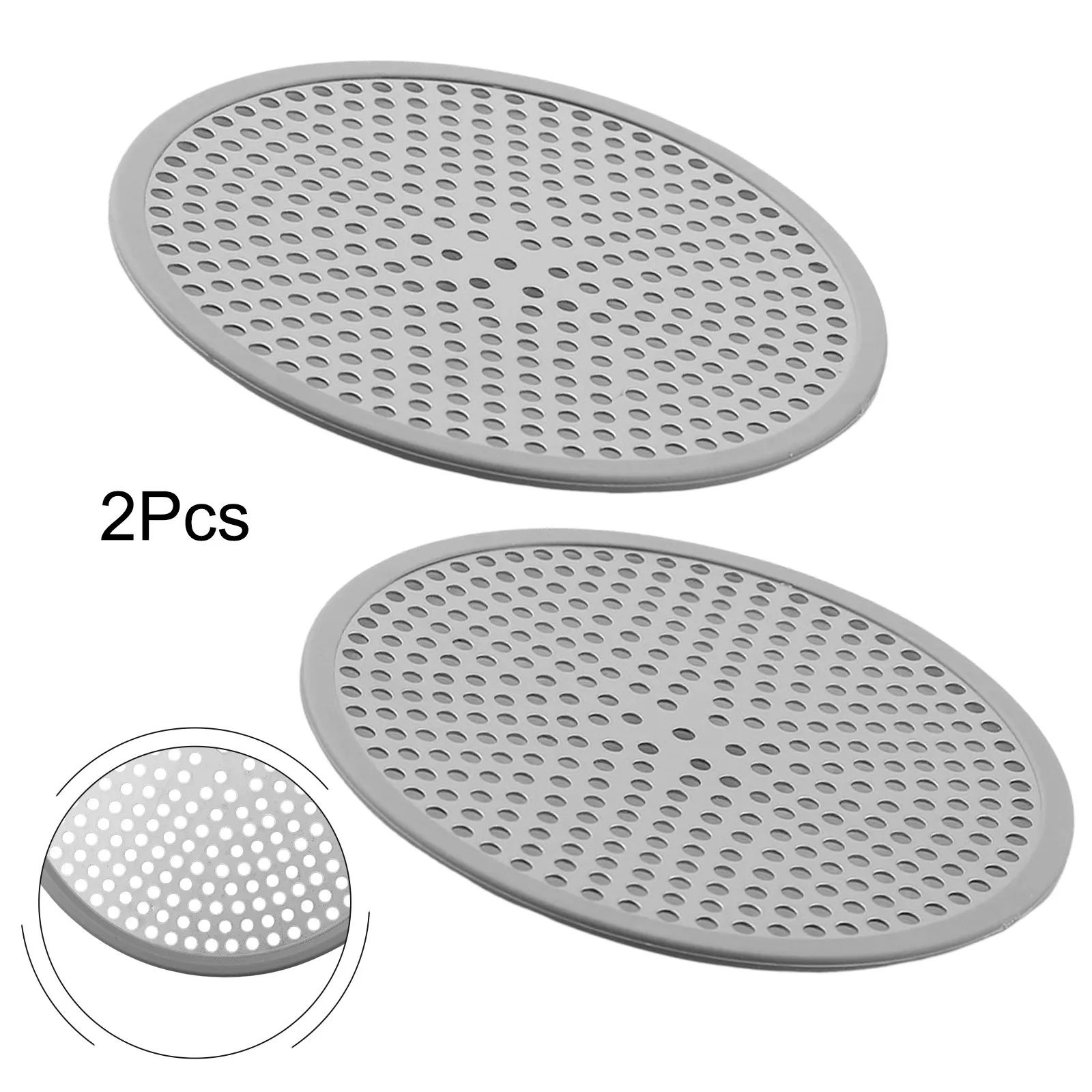 2PCS Stainless Steel Hair Trap Mesh for Shower Drain with Soft Silicone Outer Ring to Prevent Slippage on Wet Surfaces