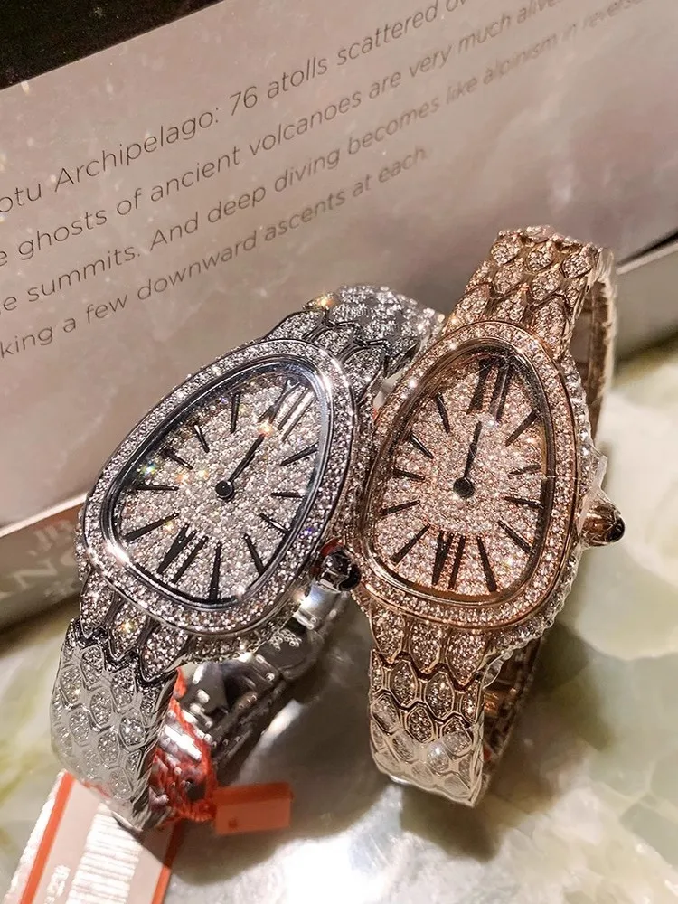 Luxury Women Snake Pattern Shiny Diamonds Studded Quartz Watch Office Ladies Work Wristwatch Fashion Birthday Gift Jewelry