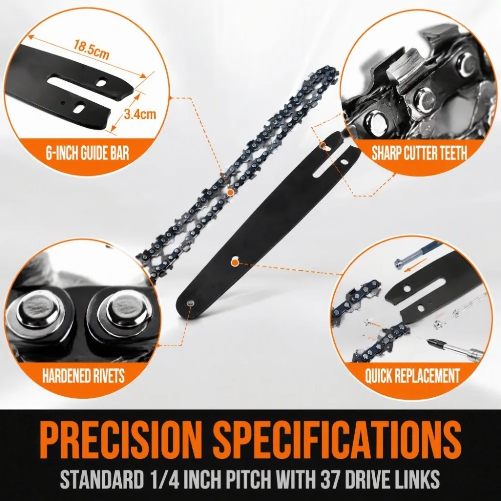 Smooth Manganese Steel Chainsaw Chain Guide Bar High Hardness 6 Inch Guide Bar Replacement Mini Chainsaw Chain Woodworking
